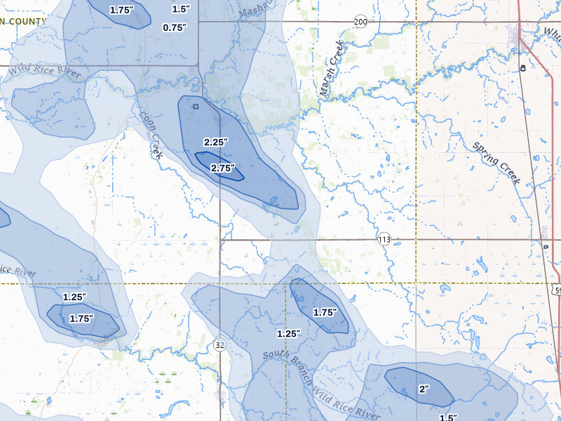 NEXRAD radar-signature map of the hail storm over Twin Valley, MN on Jul 6, 2026