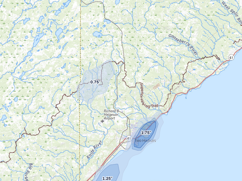 NEXRAD radar-signature map of the hail over Two Harbors, MN