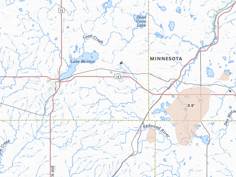Radar-estimated hail-size map of the storm over Tyler, MN on May 17, 2026