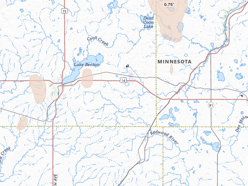 Radar-estimated hail-size map of the storm over Tyler, MN on Jun 9, 2026