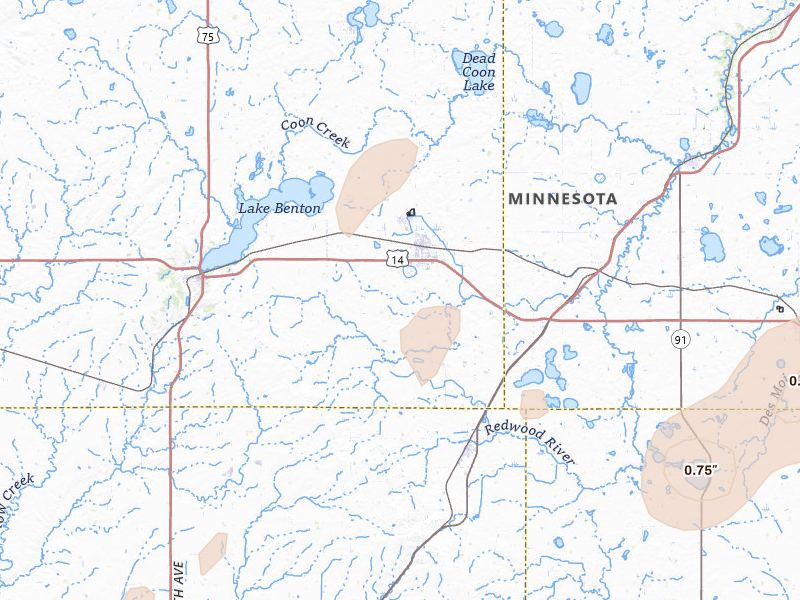 Radar-estimated hail-size map of the storm over Tyler, MN on Jun 29, 2026