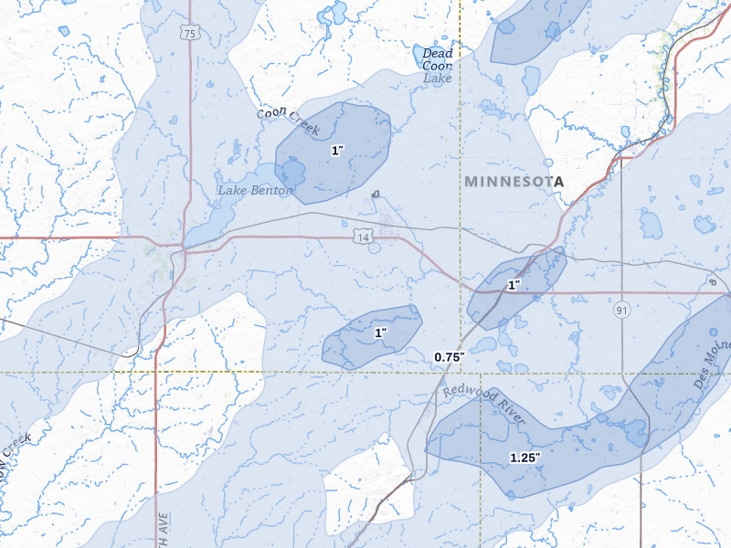 NEXRAD radar-signature map of the hail storm over Tyler, MN on Jun 29, 2026