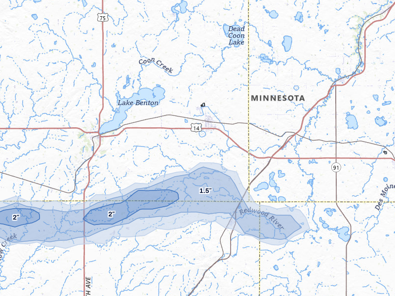NEXRAD radar-signature map of the hail over Tyler, MN