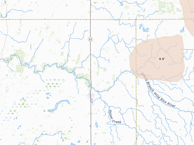 Radar-estimated hail-size map of the storm over Ulen, MN