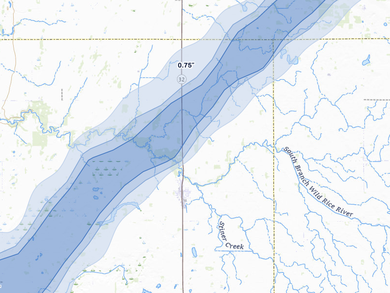 NEXRAD radar-signature map of the hail storm over Ulen, MN on Jun 29, 2026