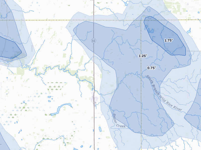NEXRAD radar-signature map of the hail storm over Ulen, MN on Jul 6, 2026