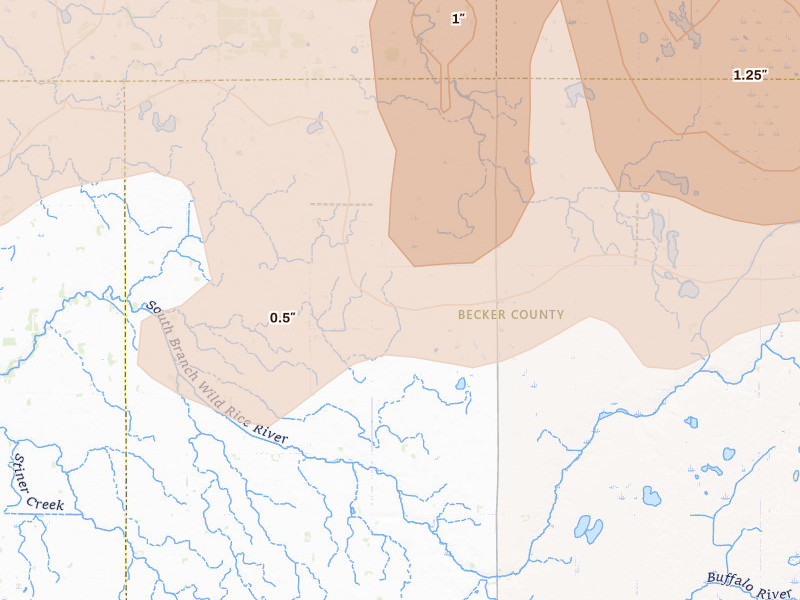 Radar-estimated hail-size map of the storm over Ulen, MN on Sep 3, 2026