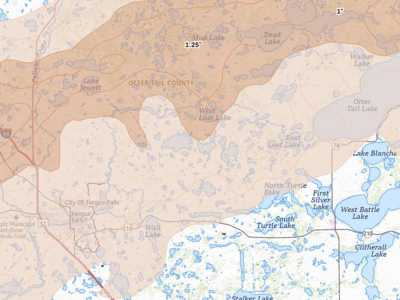 Radar-estimated hail-size map of the storm over Underwood, MN on Jun 29, 2026