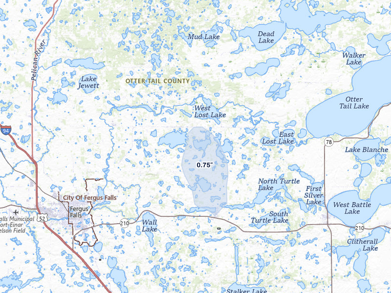 NEXRAD radar-signature map of the hail storm over Underwood, MN on Jul 3, 2026
