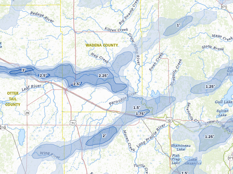 NEXRAD radar-signature map of the hail storm over Verndale, MN on Jun 29, 2026
