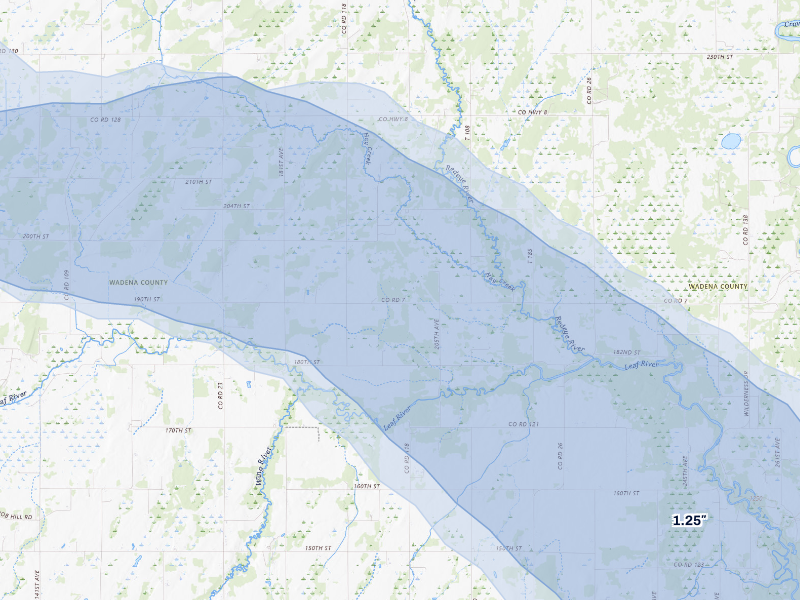 NEXRAD radar-signature map of the hail storm over Verndale, MN on Aug 20, 2026