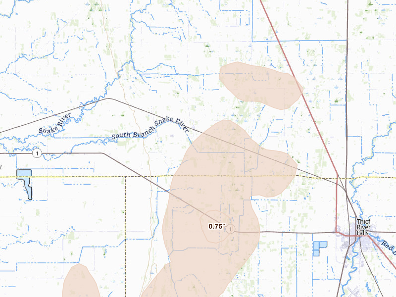 Radar-estimated hail-size map of the storm over Viking, MN on Jun 29, 2026