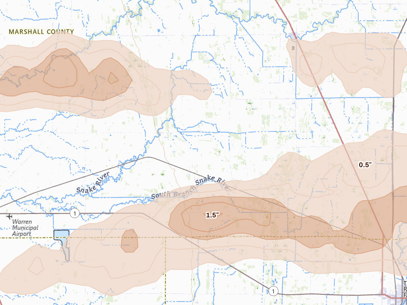 Radar-estimated hail-size map of the storm over Viking, MN