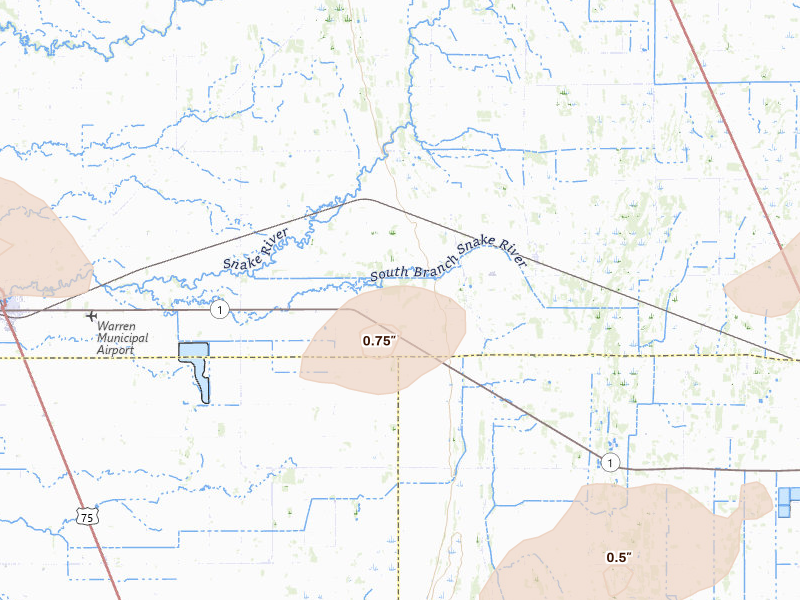 Radar-estimated hail-size map of the storm over Viking, MN on Sep 3, 2026