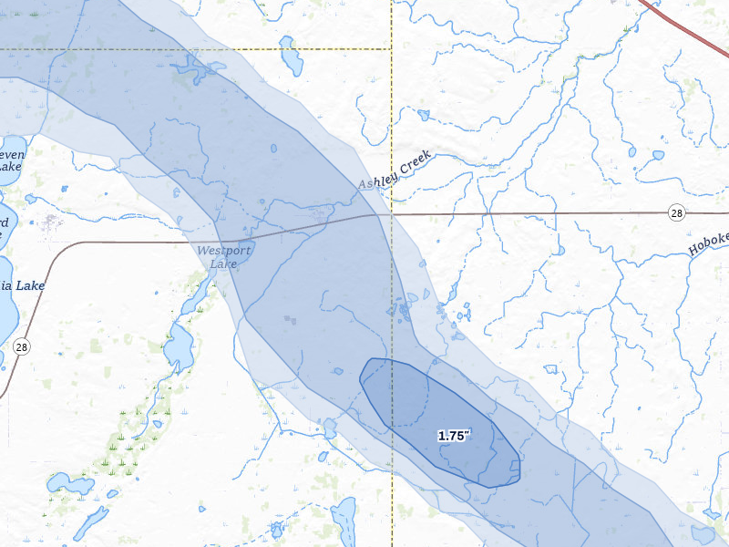 NEXRAD radar-signature map of the hail over Villard, MN