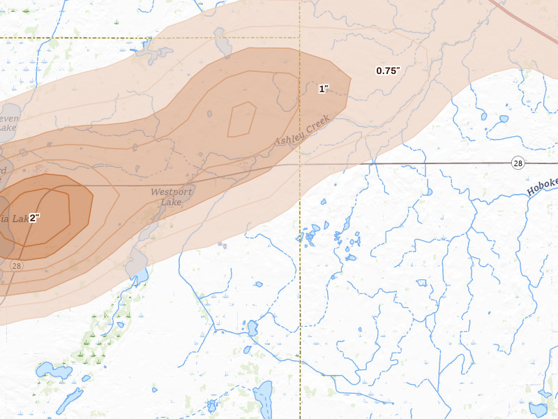 Radar-estimated hail-size map of the storm over Villard, MN