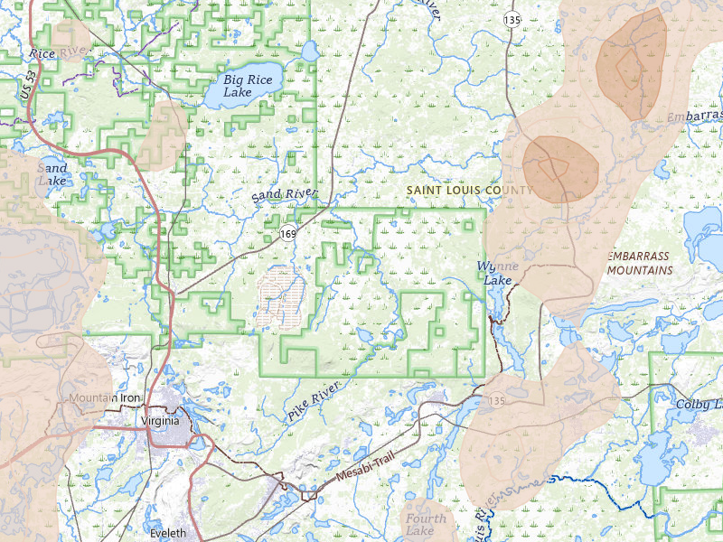 Radar-estimated hail-size map of the storm over Virginia, MN on Jun 29, 2026