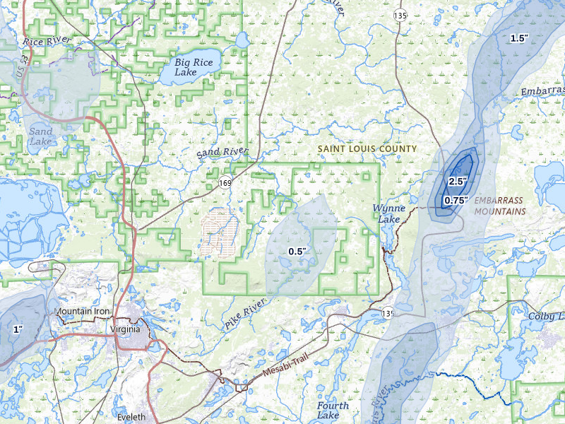 NEXRAD radar-signature map of the hail storm over Virginia, MN on Jun 29, 2026