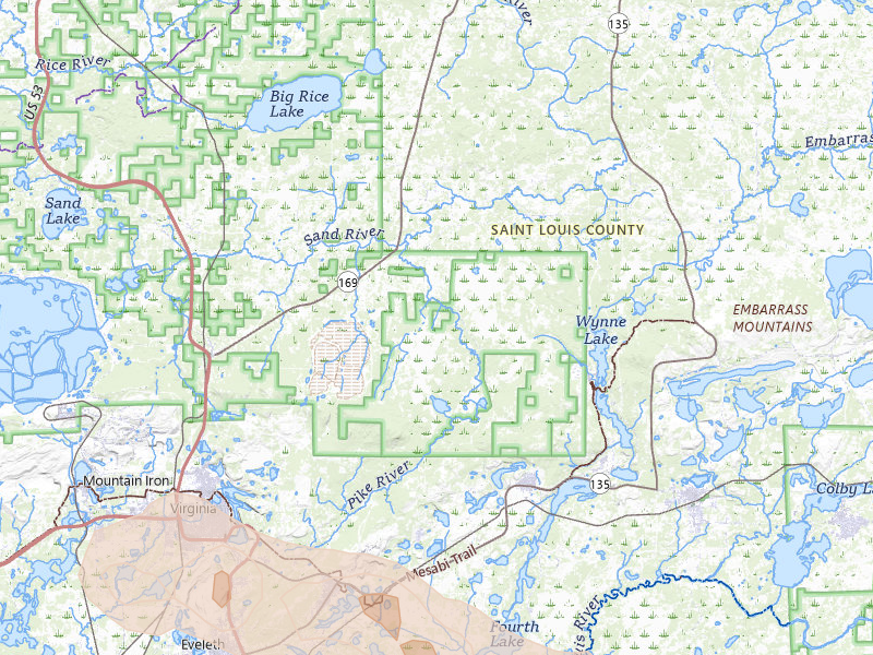 Radar-estimated hail-size map of the storm over Virginia, MN on Jul 17, 2026