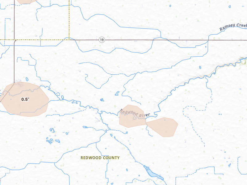 Radar-estimated hail-size map of the storm over Wabasso, MN on Jun 15, 2026