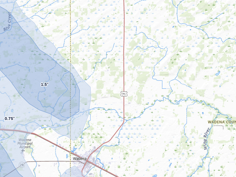 NEXRAD radar-signature map of the hail storm over Wadena, MN on Aug 17, 2026