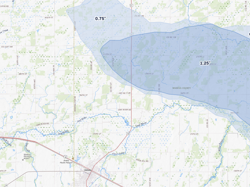 NEXRAD radar-signature map of the hail storm over Wadena, MN on Aug 20, 2026