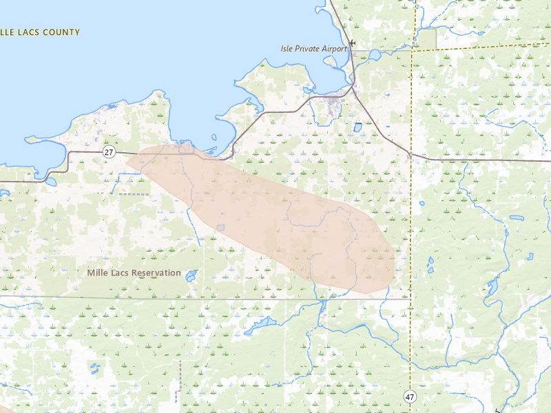 Radar-estimated hail-size map of the storm over Wahkon, MN on Jun 19, 2026
