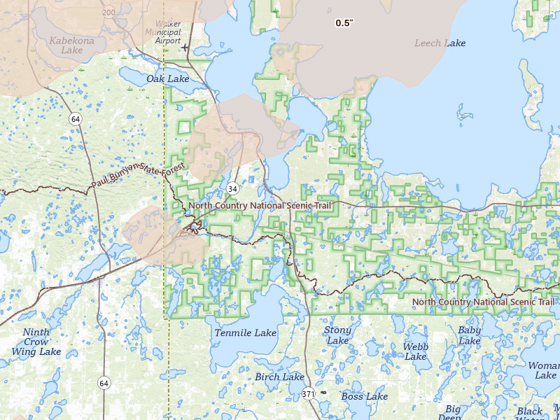 Radar-estimated hail-size map of the storm over Walker, MN on Jun 29, 2026
