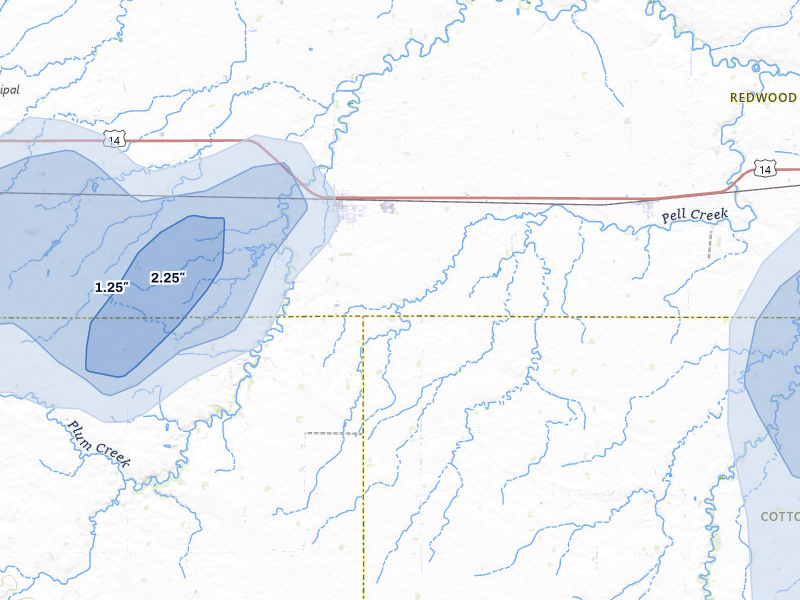 NEXRAD radar-signature map of the hail over Walnut Grove, MN