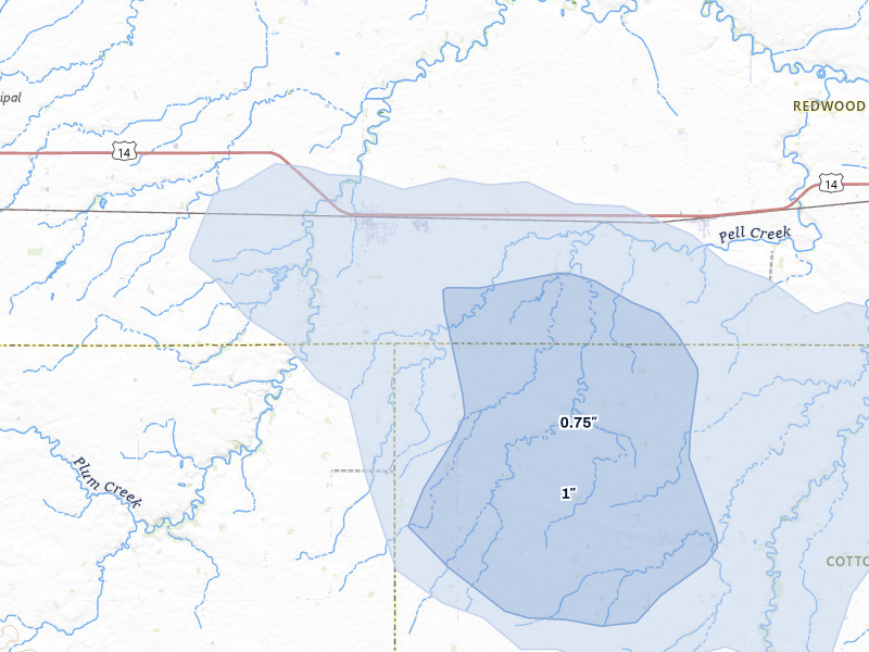 NEXRAD radar-signature map of the hail storm over Walnut Grove, MN on Jul 6, 2026