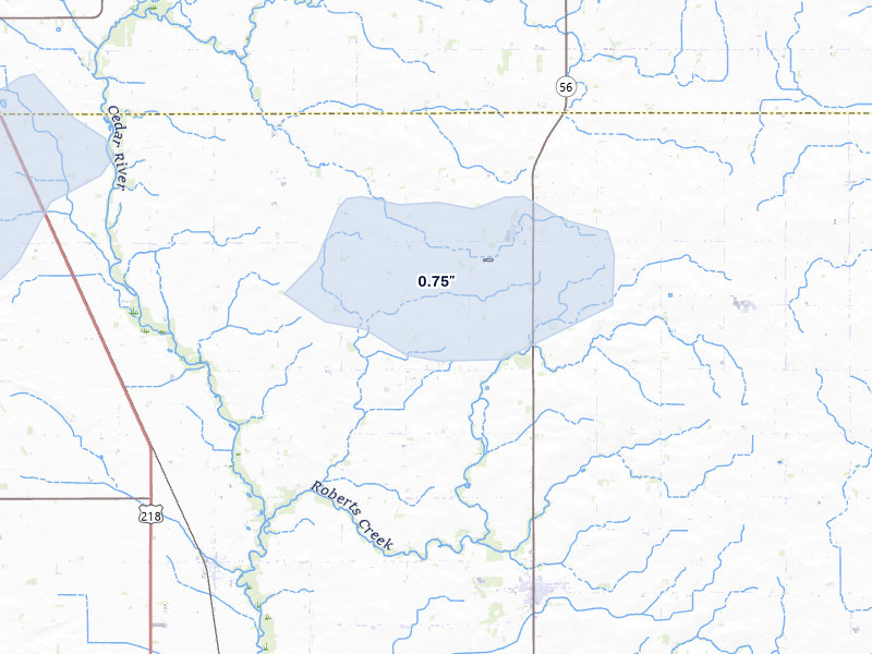 NEXRAD radar-signature map of the hail over Waltham, MN