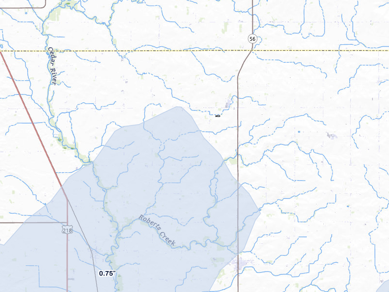 NEXRAD radar-signature map of the hail over Waltham, MN