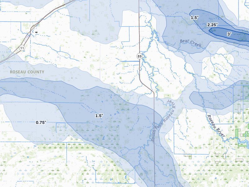 NEXRAD radar-signature map of the hail storm over Wannaska, MN on Jul 24, 2026