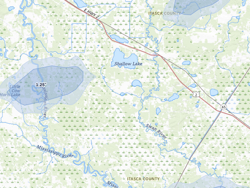 NEXRAD radar-signature map of the hail storm over Warba, MN on Jun 29, 2026