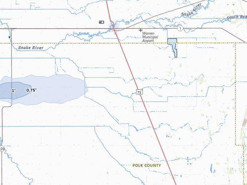 NEXRAD radar-signature map of the hail over Warren, MN