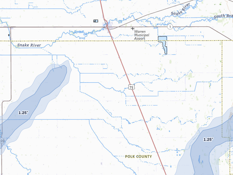 NEXRAD radar-signature map of the hail storm over Warren, MN on Jun 29, 2026