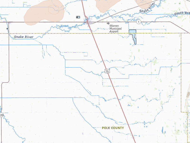 Radar-estimated hail-size map of the storm over Warren, MN on Jul 30, 2026