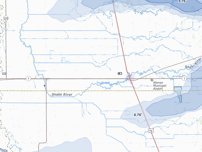 NEXRAD radar-signature map of the hail storm over Warren, MN on Aug 2, 2026
