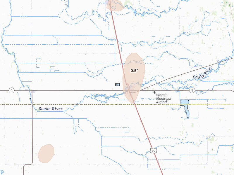 Radar-estimated hail-size map of the storm over Warren, MN