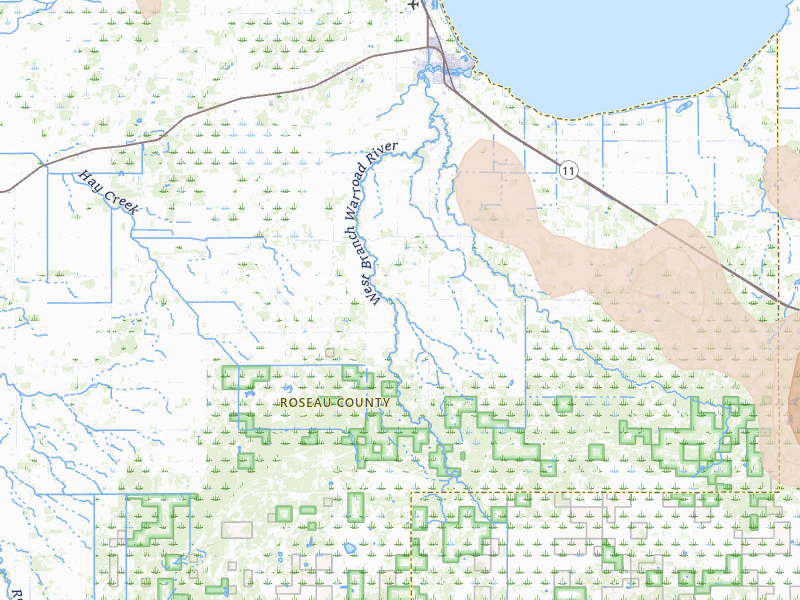 Radar-estimated hail-size map of the storm over Warroad, MN on Jul 26, 2026