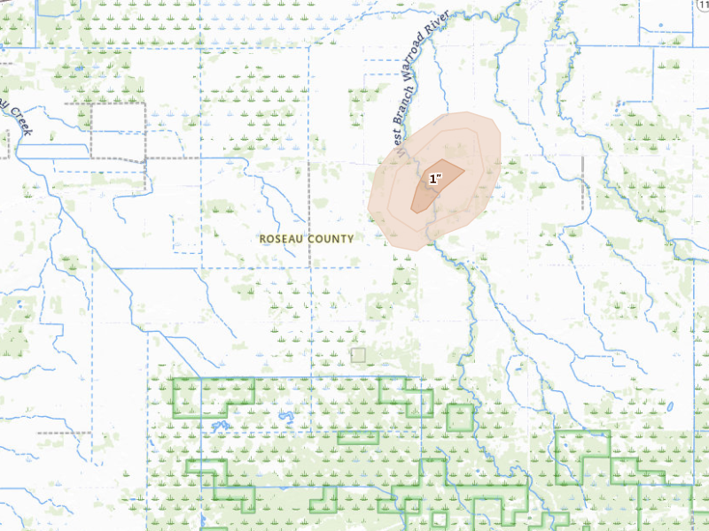 Radar-estimated hail-size map of the storm over Warroad, MN