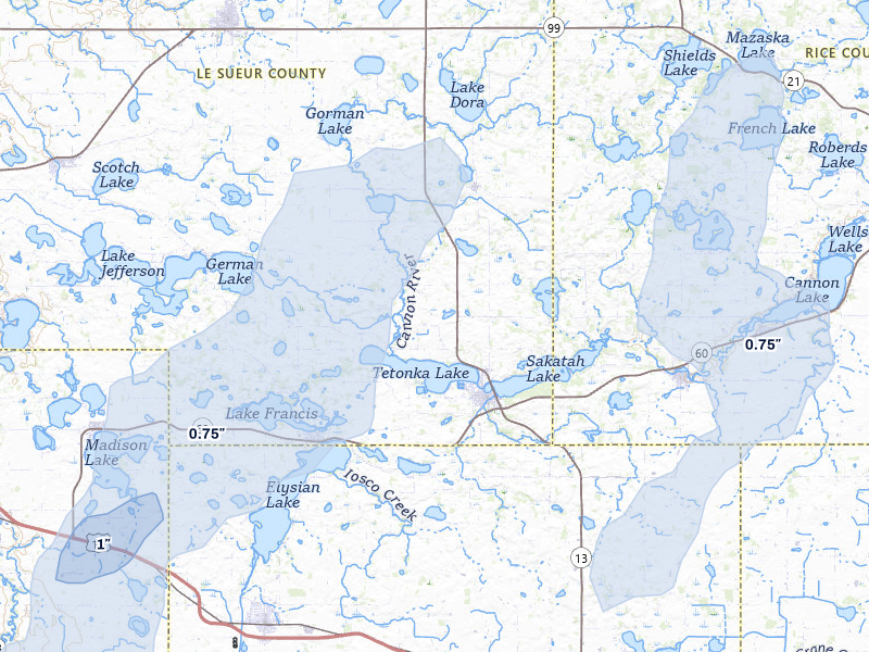 NEXRAD radar-signature map of the hail storm over Waterville, MN on May 17, 2026