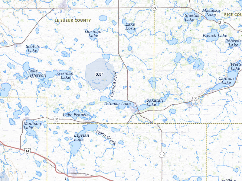 NEXRAD radar-signature map of the hail storm over Waterville, MN on Jun 30, 2026