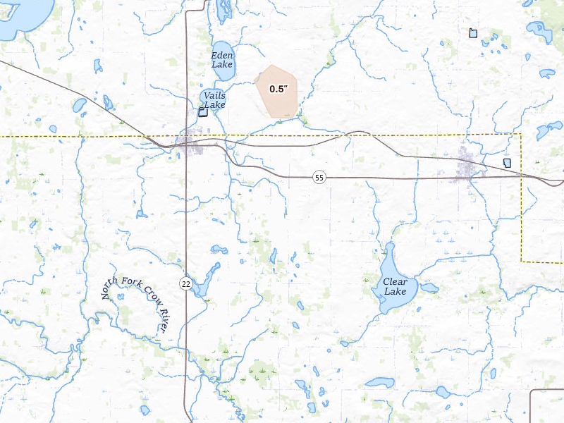 Radar-estimated hail-size map of the storm over Watkins, MN on Jul 6, 2026