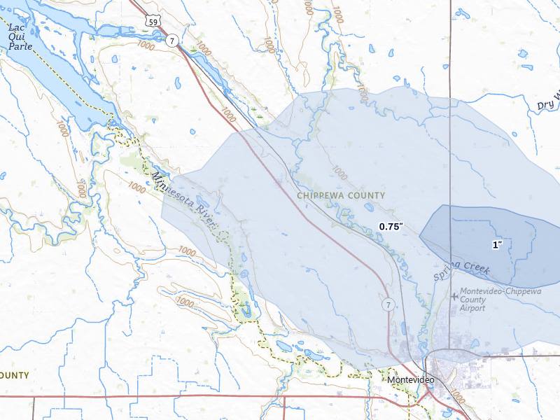 NEXRAD radar-signature map of the hail over Watson, MN