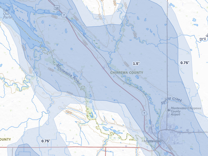 NEXRAD radar-signature map of the hail over Watson, MN