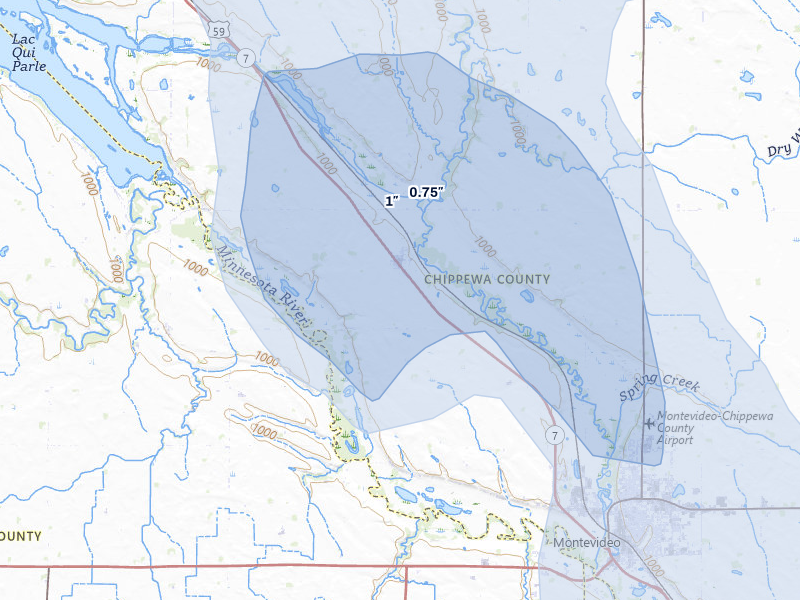 NEXRAD radar-signature map of the hail storm over Watson, MN on Jul 6, 2026