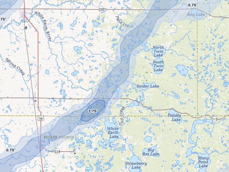 NEXRAD radar-signature map of the hail over Waubun, MN