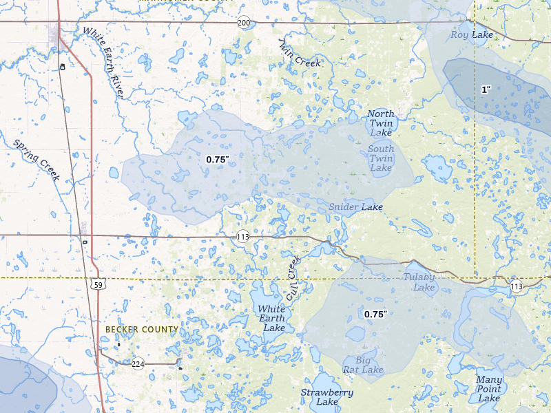 NEXRAD radar-signature map of the hail over Waubun, MN