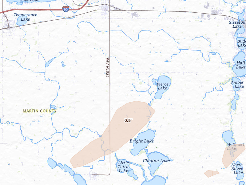 Radar-estimated hail-size map of the storm over Welcome, MN on May 25, 2026